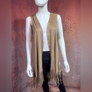 NWOT Large Tan “Suede” Fringe Vest